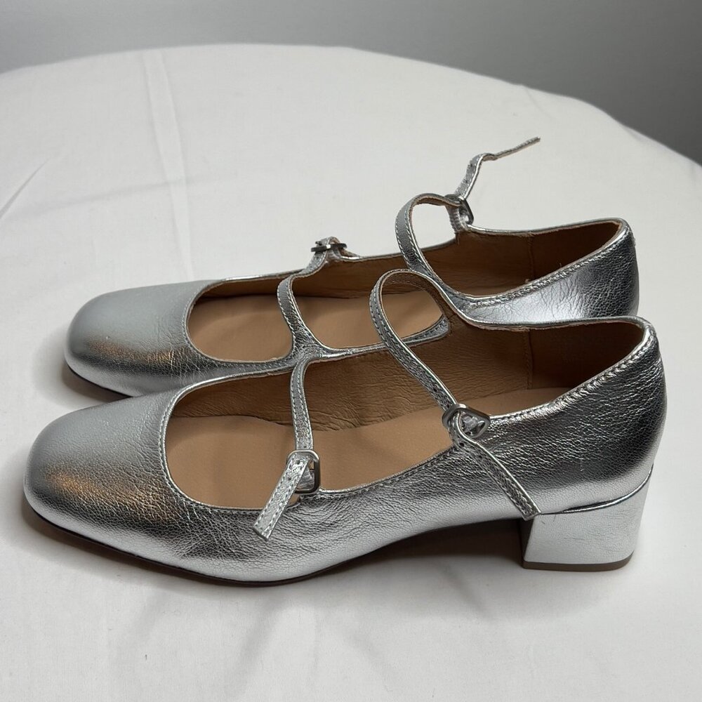 Madewell Silver Metallic Mary Jane Block Heel Pumps - Picture 3 of 11